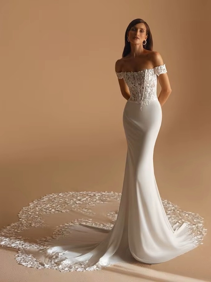 SoDigne Mermaid Off Shoulder Wedding Dresses Full Sleeves Lace Appliques Bridal Dress Soft Satin Bride Gown vestidos de novia  1 SoDigne Mermaid Off Shoulder Wedding Dresses Full Sleeves Lace Appliques Bridal Dress Soft Satin Bride Gown vestidos de novia 