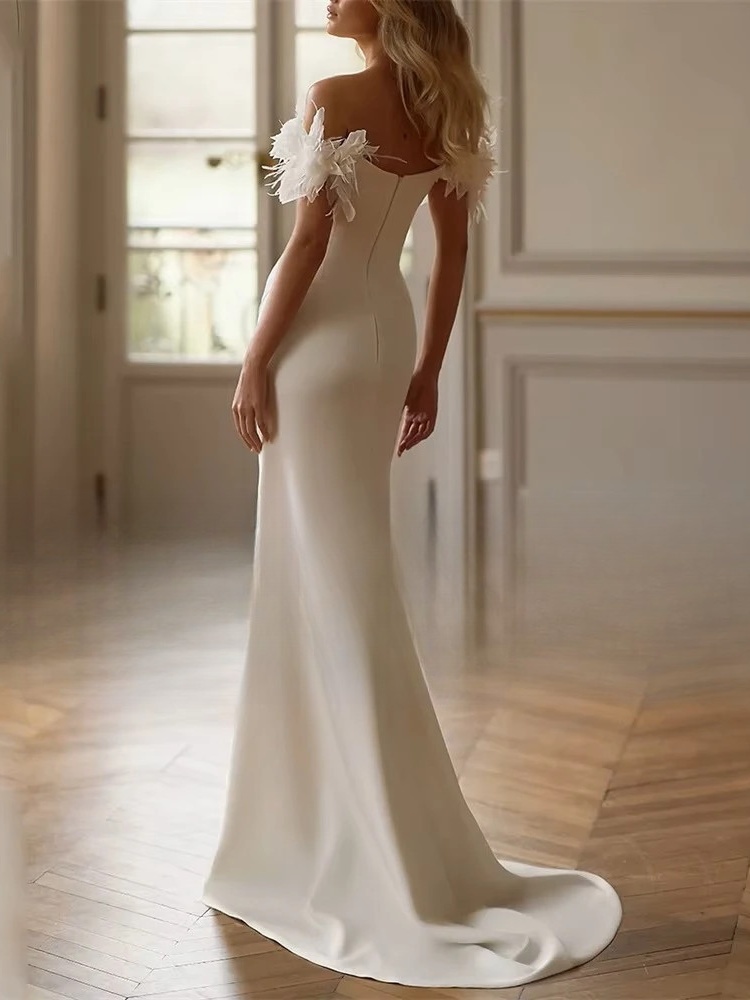Classic Mermaid Flowers Wedding Dress Off The Shoulder Sweetheart Pleat Split Open Back Bridal Gown Vestido De Noiva Customized 2 Classic Mermaid Flowers Wedding Dress Off The Shoulder Sweetheart Pleat Split Open Back Bridal Gown Vestido De Noiva Customized - Obrázek 2