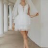 SoDigne Short Tulle Wedding Dresses V-neck Sleeveless Appliques Tiered Bridal Dress 2025 Mini A-line Customized Bride Gown 9 S8415e87820764dceaed53920ea874154j Cropped
