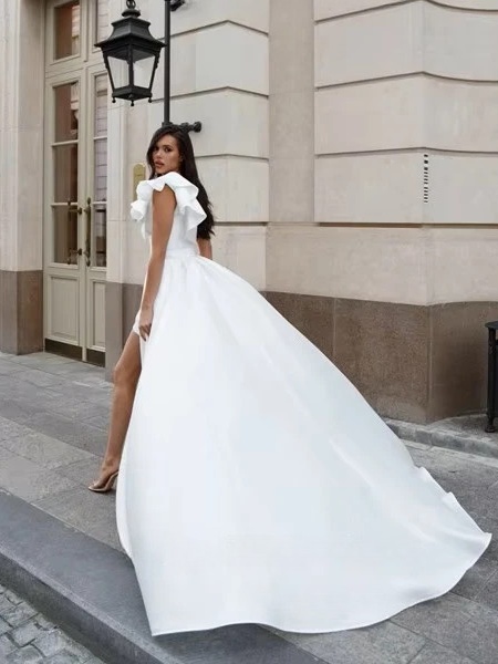 Modern Detachable Train Mini Mermaid Wedding Dress Simple One Shoulder Sleeveless Sexy Backless Pleated Flowers 2025 Customized 2 Modern Detachable Train Mini Mermaid Wedding Dress Simple One Shoulder Sleeveless Sexy Backless Pleated Flowers 2025 Customized - Obrázek 2