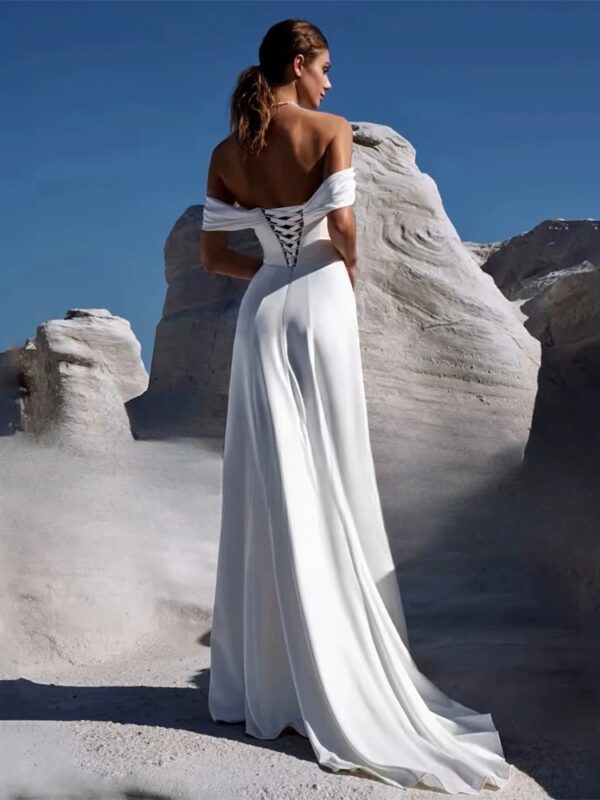 Elegant Off The Shoulder Mermaid Wedding Dress Strapless Pleat Side Slit Open Back Bridal Gown Train Vestido De Noiva Customized - Obrázek 2