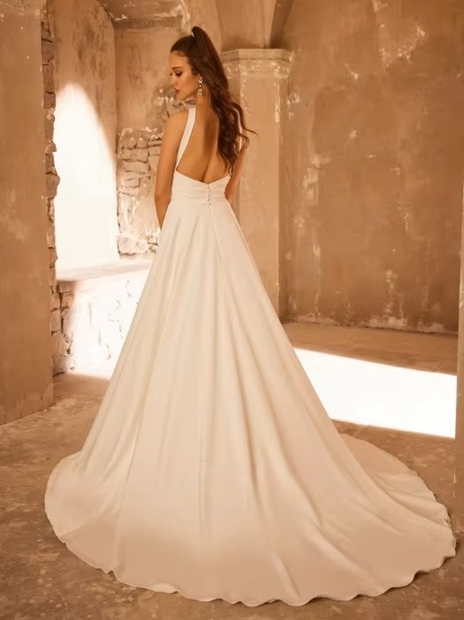 SoDigne Satin Simple Bride Dresses A-line Halter Sleeveless Beach Wedding Dress Boho Bridal Gowns vestidos de novia 2024 2 SoDigne Satin Simple Bride Dresses A-line Halter Sleeveless Beach Wedding Dress Boho Bridal Gowns vestidos de novia 2024 - Obrázek 2