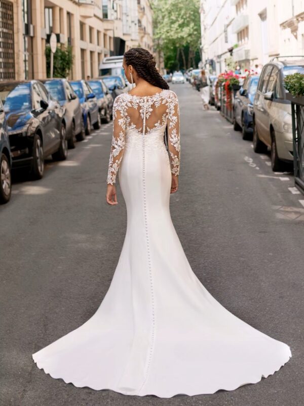 SoDigne Mermaid Satin Wedding Dresses ﻿Full Sleeves Lace Appliques Bridal Dress Long Wedding Gown Robe De Mairee ﻿Customized ﻿ - Obrázek 2