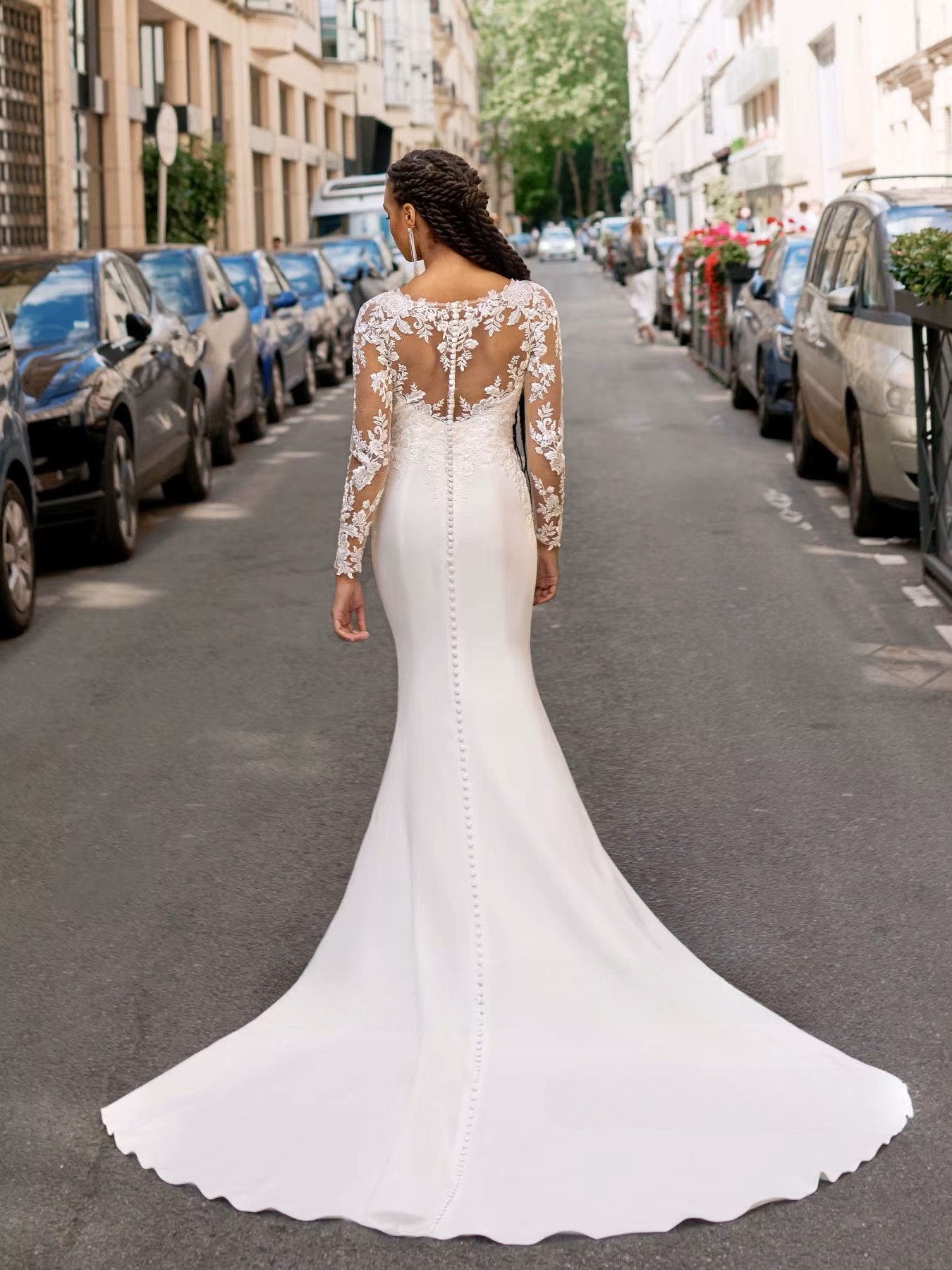SoDigne Mermaid Satin Wedding Dresses Full Sleeves Lace Appliques Bridal Dress Long Wedding Gown Robe De Mairee Customized  2 SoDigne Mermaid Satin Wedding Dresses Full Sleeves Lace Appliques Bridal Dress Long Wedding Gown Robe De Mairee Customized  - Obrázek 2