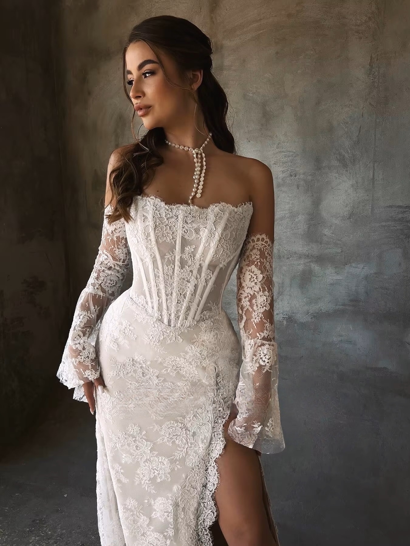 SoDigne Mermaid Lace Wedding Dresses Strapless Detachable Sleeves Bridal Dress Split Wedding Gown Robe De Mairee Customized 4 SoDigne Mermaid Lace Wedding Dresses Strapless Detachable Sleeves Bridal Dress Split Wedding Gown Robe De Mairee Customized - Obrázek 4