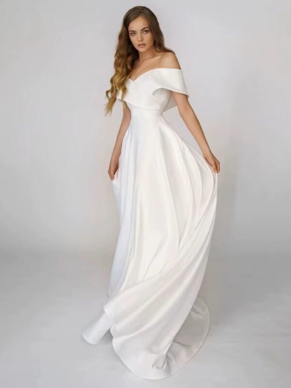 SoDigne Beach Satin Wedding Dresses Off Shoulder Simple Bridal Gowns A Line Wedding Gowns Robe De Mariee Customized - Obrázek 2