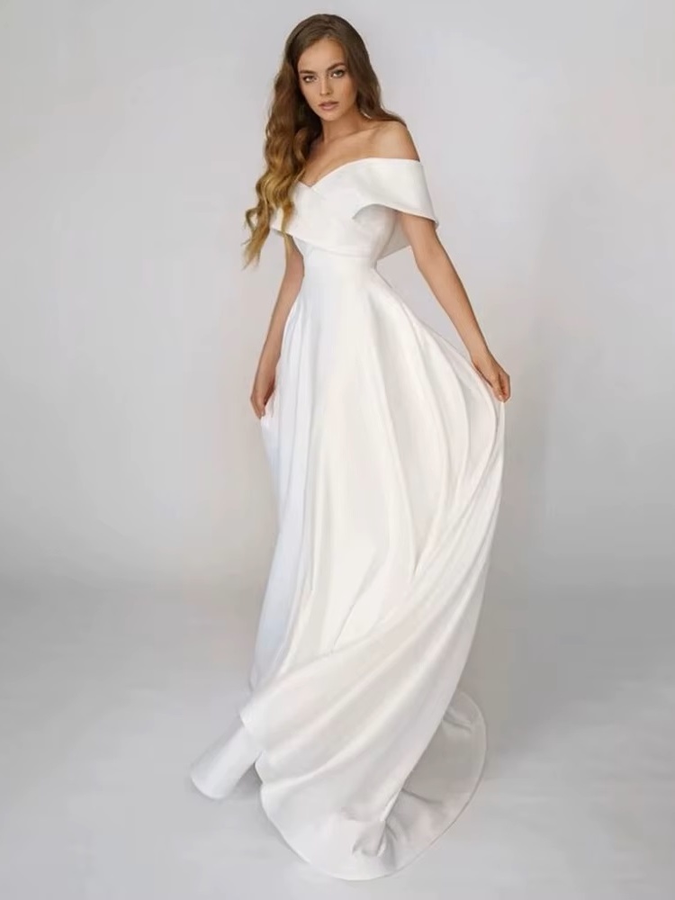 SoDigne Beach Satin Wedding Dresses Off Shoulder Simple Bridal Gowns A Line Wedding Gowns Robe De Mariee Customized 2 SoDigne Beach Satin Wedding Dresses Off Shoulder Simple Bridal Gowns A Line Wedding Gowns Robe De Mariee Customized - Obrázek 2