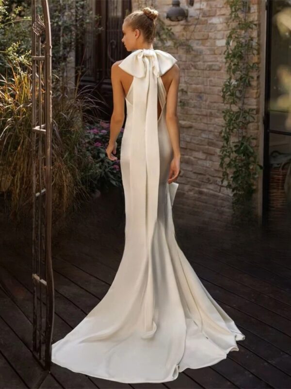 BIGDAY Halter Mermaid Wedding Dress Women Bow Open Back Sleeveless Tiered Sweep Train Bridal Gown Vestido De Noiva Customized - Obrázek 2