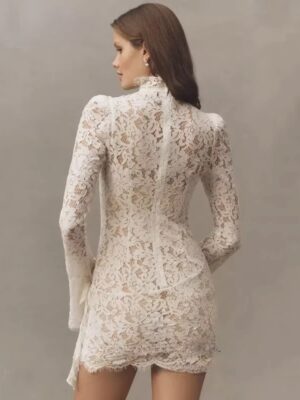 Classic Lace Appliques Mini Wedding Dresses Sexy Sheath Long Sleeves High Neck Bride Dress Anove Knee Pleat Lace Up Customized 5 S923183b9367446239437450bde51e548f Cropped