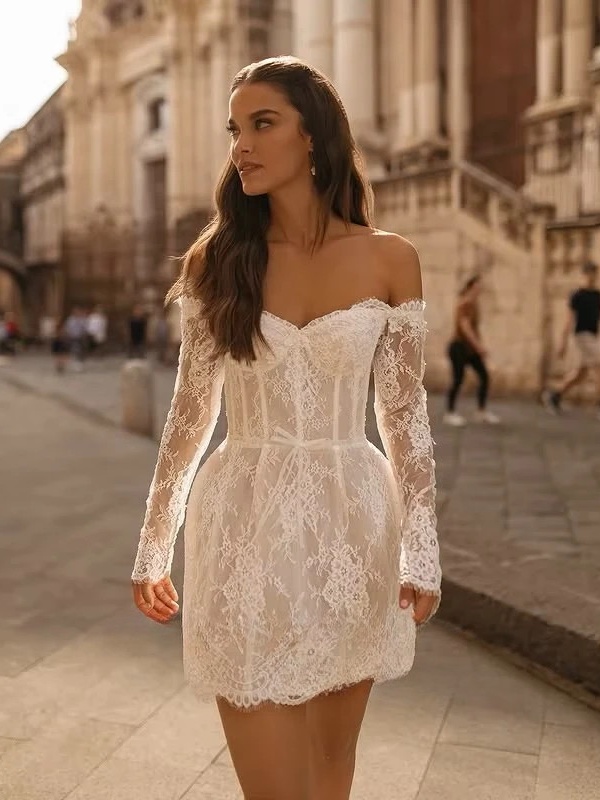 SoDigne Mermaid Lace Short Wedding Dresses Off Shoulder Beach Bridal Dress Mini Wedding Gown Robe De Mairee Customized  3 SoDigne Mermaid Lace Short Wedding Dresses Off Shoulder Beach Bridal Dress Mini Wedding Gown Robe De Mairee Customized  - Obrázek 3