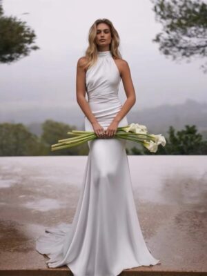 BIGDAY Sexy High Halter Mermaid Wedding Dresses Women 2025 Pleat Backless Sleeveless Bridal Gown Vestidos De Noiva Customized