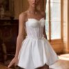 Elegant Short Ivory Sleeveless Wedding Dress Strapless Mini Bride Dress Pleat Beaded Pearls 2025 Sexy Backless Satin Customized 7 S952cdf3588744cb3836c18cfef633533F Cropped