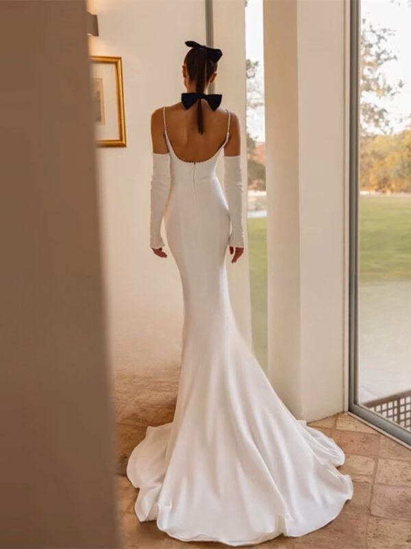 BIGDAY Modern Mermaid Wedding Dress Women Spaghetti Straps Open Back Pleat Boat-Neck Bridal Gown Vestido De Noiva Customized - Obrázek 2