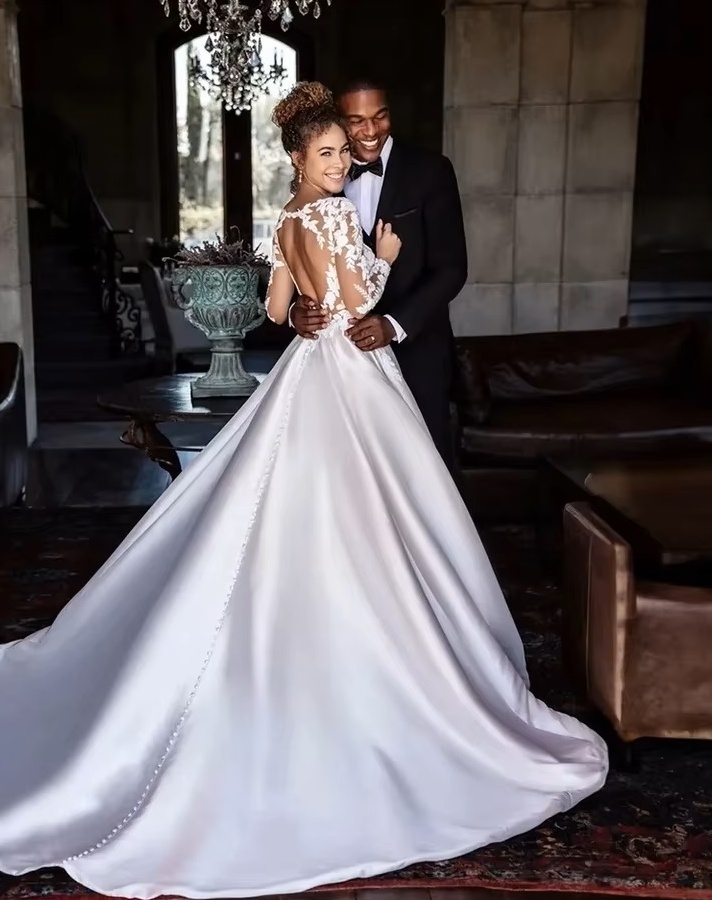 SoDigne Backless Boho Wedding Dresses With Pockets Long Sleeves V Neck Lace Bridal Dress Satin Bride Gowns Customized 2 SoDigne Backless Boho Wedding Dresses With Pockets Long Sleeves V Neck Lace Bridal Dress Satin Bride Gowns Customized - Obrázek 2