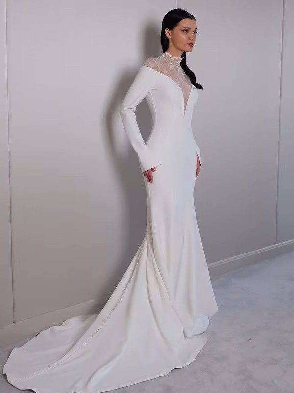 SoDigne Mermaid Lace/Satin Bride Dresses High Neck Full Sleeves Wedding Dress Long Bridal Gowns vestidos de novia Customized 2 SoDigne Mermaid Lace/Satin Bride Dresses High Neck Full Sleeves Wedding Dress Long Bridal Gowns vestidos de novia Customized - Obrázek 2