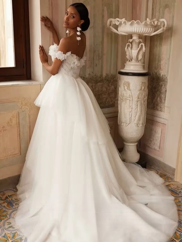 SoDigne A-line Off Shoulder Wedding Dress Tulle Sleeveless Tiered Bride Dresses Long Bridal Gowns vestidos de novia Customized 2 SoDigne A-line Off Shoulder Wedding Dress Tulle Sleeveless Tiered Bride Dresses Long Bridal Gowns vestidos de novia Customized - Obrázek 2