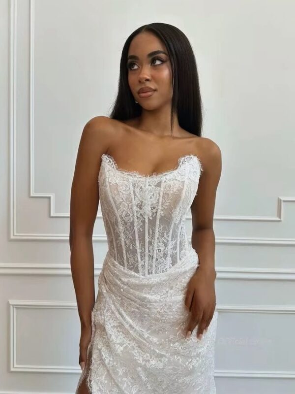 SoDigne Mermaid Lace Wedding Dresses Strapless Sleeveless Bridal Dress Customized Women Split Long Wedding Gown - Obrázek 3