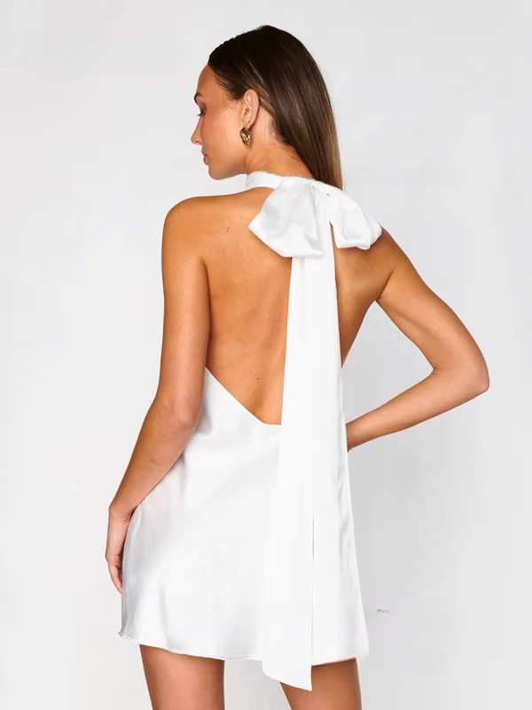 Simple Satin White Sheath Mini Wedding Dress 2025 Sexy Sleeveless High Neck Pleat Bow Elegant Backless Short Gowns Customized 2 Simple Satin White Sheath Mini Wedding Dress 2025 Sexy Sleeveless High Neck Pleat Bow Elegant Backless Short Gowns Customized - Obrázek 2