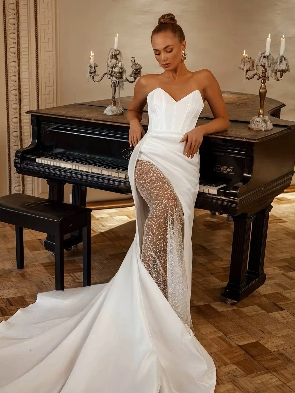 SoDigne Mermaid Satin Bride Dresses V-neck Sleeveless Beading Wedding Dress Long Bridal Gowns vestidos de novia Customized 2 SoDigne Mermaid Satin Bride Dresses V-neck Sleeveless Beading Wedding Dress Long Bridal Gowns vestidos de novia Customized - Obrázek 2