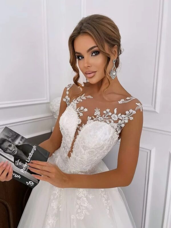 SoDigne A-line Appliques Wedding Dresses O-neck Sleeveless Tulle Bridal Dress Long Wedding Gown Robe De Mairee ﻿Customized - Obrázek 3