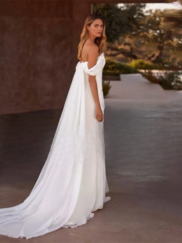 BIGDAY Pleat Off The Shoulder Mermaid Wedding Dress Flowers Boat-Neck Open Back Split Bridal Gown Vestido De Noiva Customized - Obrázek 2