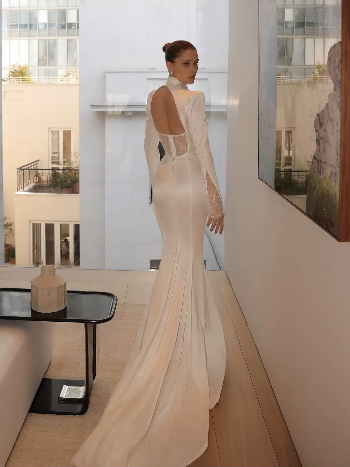 SoDigne Mermaid Simple Wedding Dresses Full Sleeves Satin/Lace Bridal Dress Long Beach Wedding Gown Robe De Mairee Customized 2 SoDigne Mermaid Simple Wedding Dresses Full Sleeves Satin/Lace Bridal Dress Long Beach Wedding Gown Robe De Mairee Customized - Obrázek 2