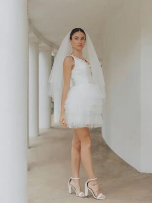 SoDigne Short Tulle Wedding Dresses V-neck Sleeveless Appliques Tiered Bridal Dress 2025 Mini A-line Customized Bride Gown 6 Sad760a68c7f74bac8f5dd9ce1e82319c1 Cropped