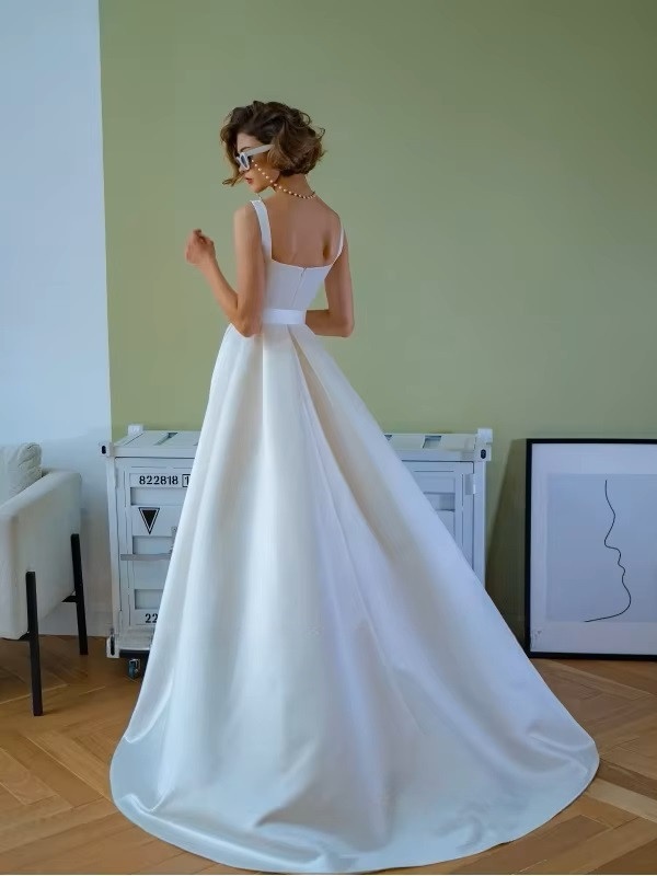 SoDigne A-line Simple Wedding Dresses Square Collar Satin Sleeveless Bridal Dress 2024 Long Bride Gown vestidos de novia 2 SoDigne A-line Simple Wedding Dresses Square Collar Satin Sleeveless Bridal Dress 2024 Long Bride Gown vestidos de novia - Obrázek 2