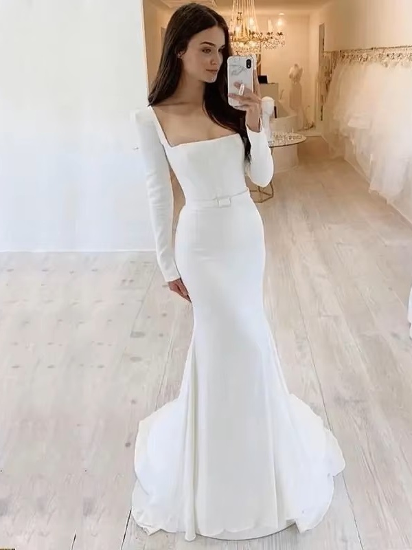 SoDigne Elegant Wedding Dress Mermaid Square Neckline Long Sleeves Backless Satin Bridal Dress Brides Gowns For Women 2 SoDigne Elegant Wedding Dress Mermaid Square Neckline Long Sleeves Backless Satin Bridal Dress Brides Gowns For Women - Obrázek 2