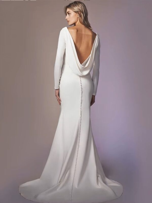 Long Sleeves Mermaid Back Cowl Wedding Dresses O-neck Beach Backless Bridal Party Gown Vestido De Novia Sweep Train Customized - Obrázek 2