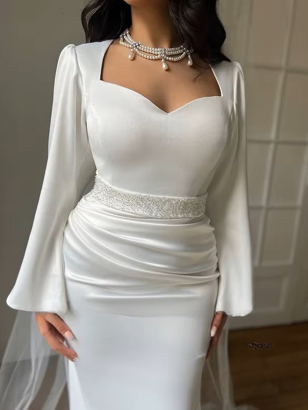 SoDigne Mermaid Satin Wedding Dresses Full Sleeves Sweetheart Elegant Bridal Dress Wedding Gown Bow Robe De Mairee Customized 2 SoDigne Mermaid Satin Wedding Dresses Full Sleeves Sweetheart Elegant Bridal Dress Wedding Gown Bow Robe De Mairee Customized - Obrázek 2