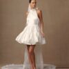Simple Ivory Satin Mini Wedding Dress Sleeveless Pleat Halter Ball Gown Sexy Backless with Lace Up Short Bride Dress Customized 8 Sb311b1f509ab4f6cb1aa793d745e00bdm Cropped