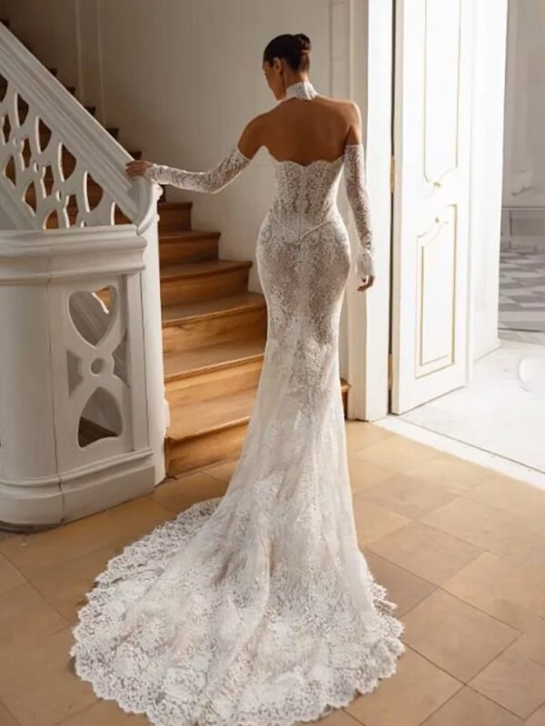 LORIE Vintage Lace Mermaid Wedding Dress Sexy Off Shoulder Long Sleeve Bridal PartryGown Backless Princess Bride Gown Customized - Obrázek 3