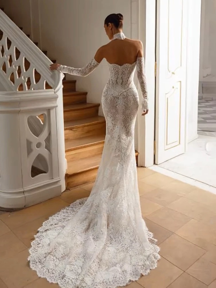 LORIE Vintage Lace Mermaid Wedding Dress Sexy Off Shoulder Long Sleeve Bridal PartryGown Backless Princess Bride Gown Customized 3 LORIE Vintage Lace Mermaid Wedding Dress Sexy Off Shoulder Long Sleeve Bridal PartryGown Backless Princess Bride Gown Customized - Obrázek 3