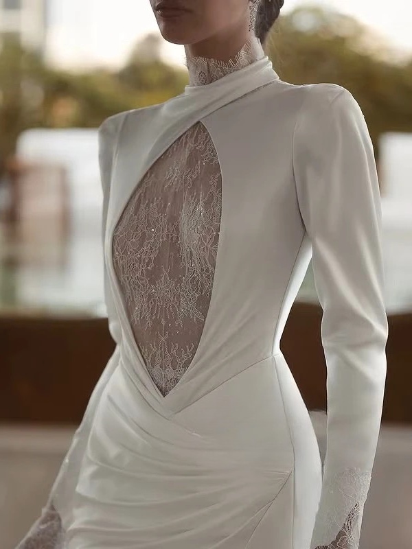 SoDigne Mermaid Wedding Dresses High Neck Full Sleeves Satin/Lace Bridal Dress Long Wedding Gown Robe De Mairee Customized 3 SoDigne Mermaid Wedding Dresses High Neck Full Sleeves Satin/Lace Bridal Dress Long Wedding Gown Robe De Mairee Customized - Obrázek 3