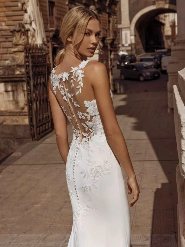 SoDigne Elegant Mermaid Wedding Dresses V-neck Sleeveless Satin Bridal Gown Appliques Long Beach Bridal Dress vestidos de novia - Obrázek 2