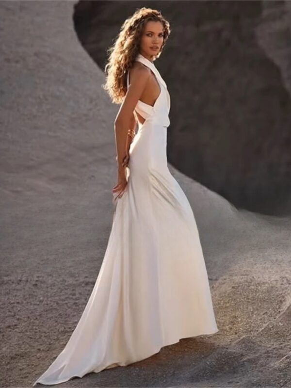 Bigday Halter Mermaid Wedding Dress Women 2025 Open Back Sleeveless Pleat Criss-Cross Bridal Gown Vestido De Noiva Customized - Obrázek 2