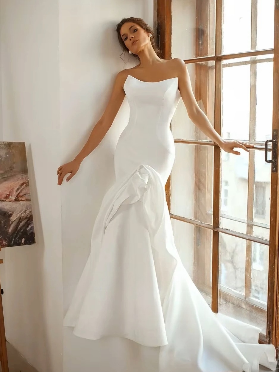 SoDigne Mermaid Satin Wedding Dress Strapless Sleeveless Bride Dresses Women Long Bridal Gowns vestidos de novia Customized 1 SoDigne Mermaid Satin Wedding Dress Strapless Sleeveless Bride Dresses Women Long Bridal Gowns vestidos de novia Customized