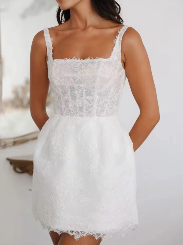 SoDigne Short Mermaid Lace Wedding Dresses Square Collar Sleeveless Bridal Dress Mini 2025 Customized Wedding Gown - Obrázek 3