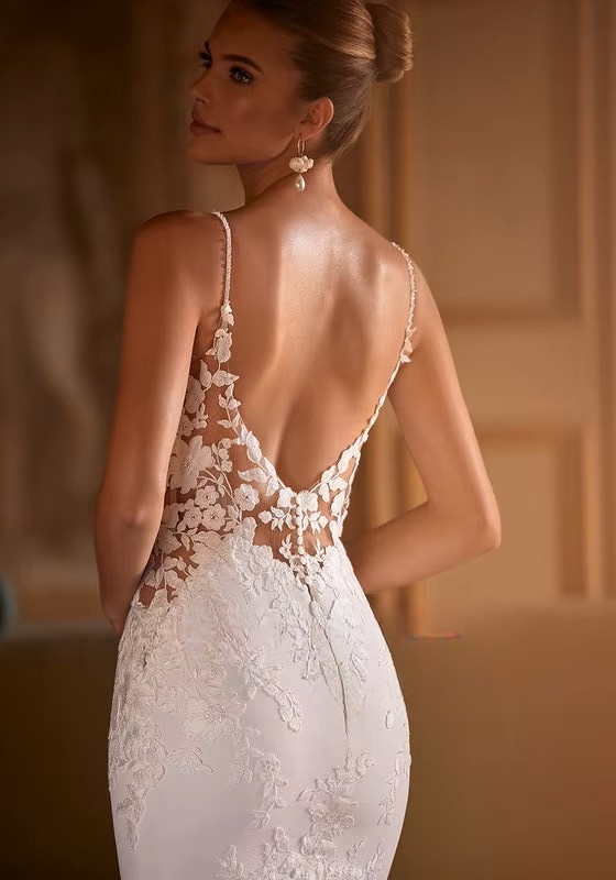 SoDigne Mermaid Lace Appliques Wedding Dresses V-neck Sleeveless Satin Bridal Dress Long Wedding Gown Robe De Mairee Customized 4 SoDigne Mermaid Lace Appliques Wedding Dresses V-neck Sleeveless Satin Bridal Dress Long Wedding Gown Robe De Mairee Customized - Obrázek 4