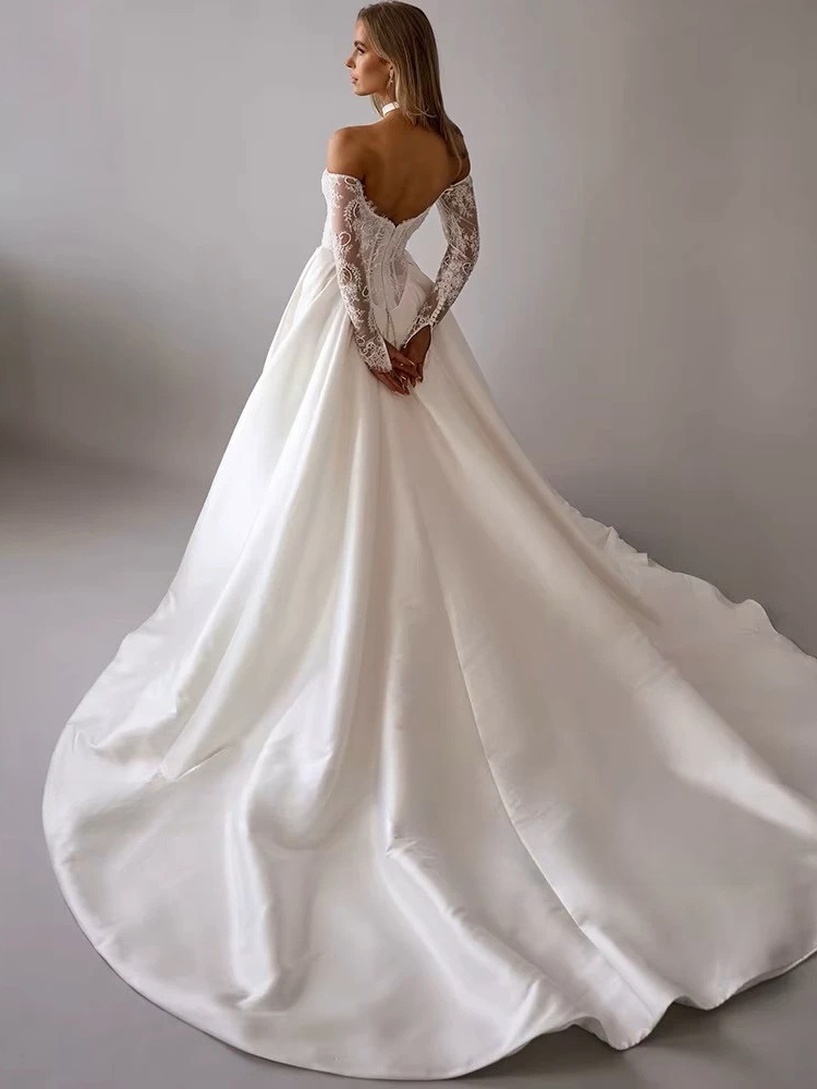 LORIE Vintage Lace Wedding Dress A-Line Off Shoulder Applique Long Sleeve Bridal Gown Princess Slit Corset Bride Gown Customized 2 LORIE Vintage Lace Wedding Dress A-Line Off Shoulder Applique Long Sleeve Bridal Gown Princess Slit Corset Bride Gown Customized - Obrázek 2