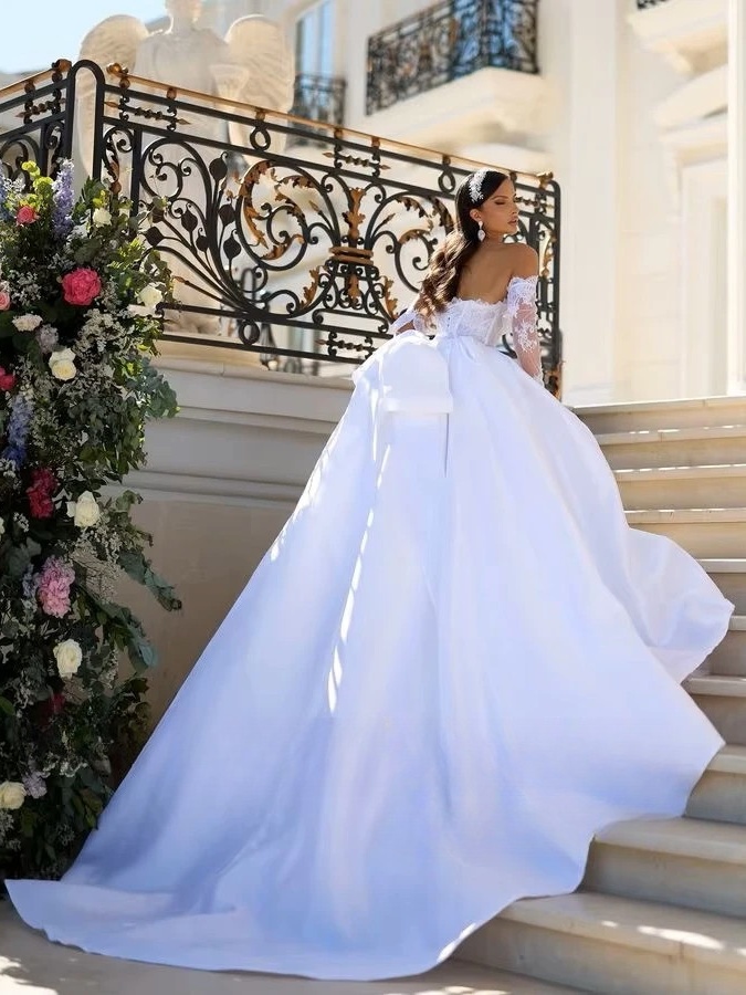 SoDigne A-line Satin/Lace Wedding Dresses Strapless Detachable Sleeves Bridal Dress Elegant 2025 Wedding Gown Custom Made  2 SoDigne A-line Satin/Lace Wedding Dresses Strapless Detachable Sleeves Bridal Dress Elegant 2025 Wedding Gown Custom Made  - Obrázek 2