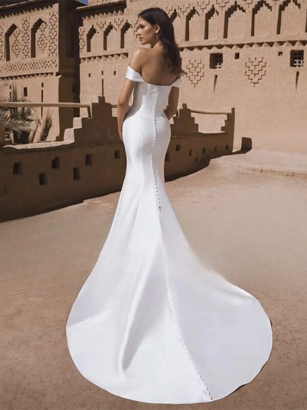 BIGDAY Satin Mermaid Wedding Dress Women 2025 Off The Shoulder Open Back Pleat Boat-Neck Bridal Gown Vestido De Noiva Customized - Obrázek 2