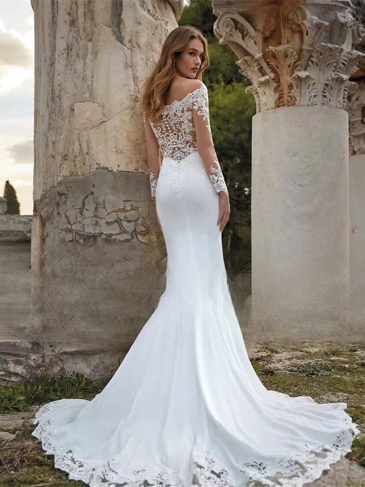 Exquisite Lace Mermaid Wedding Dress Women 2025 Long Sleeve Off The Shoulder Appliqued Bridal Gown Vestidos De Noiva Customized 2 Exquisite Lace Mermaid Wedding Dress Women 2025 Long Sleeve Off The Shoulder Appliqued Bridal Gown Vestidos De Noiva Customized - Obrázek 2