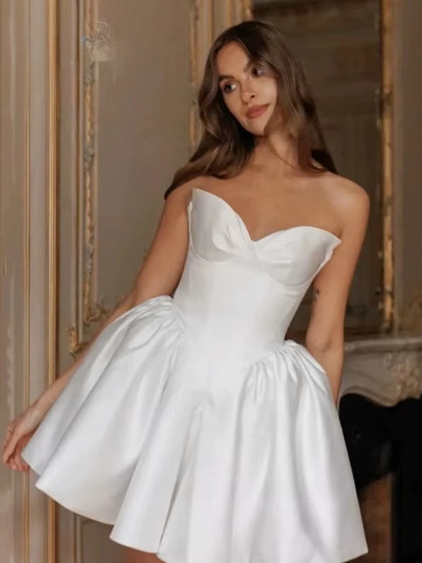 Simple Mini Wedding Dress For Women Sleeveless Sweetheart Simple Open Back Lace Up Gown Short Ball Gowns Vestido Customized 2025 4 Simple Mini Wedding Dress For Women Sleeveless Sweetheart Simple Open Back Lace Up Gown Short Ball Gowns Vestido Customized 2025 - Obrázek 4