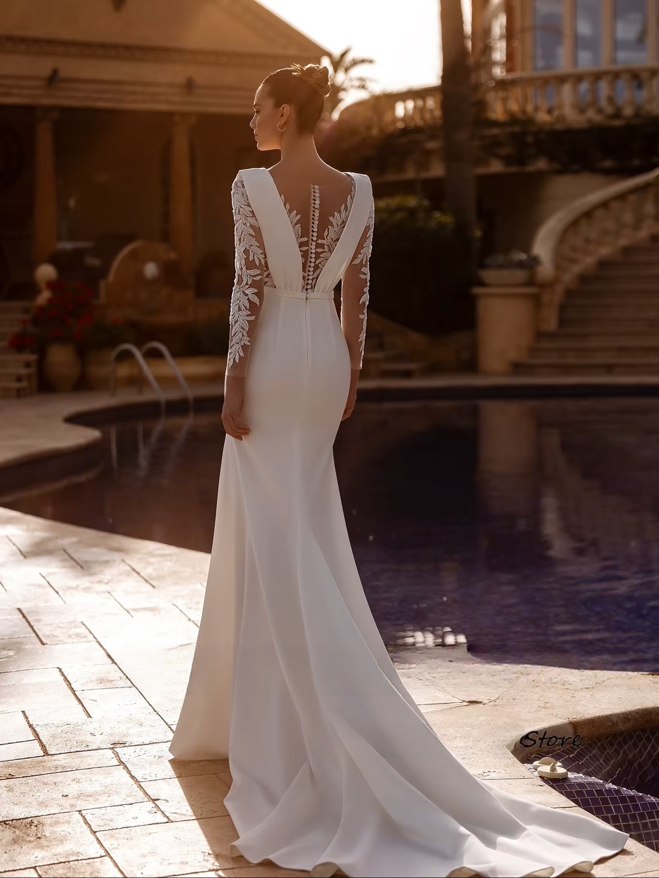 SoDigne Mermaid Satin Appliques Wedding Dresses Full Sleeves O-neck Bride Dress Wedding Gowns vestidos de novia Customized 2 SoDigne Mermaid Satin Appliques Wedding Dresses Full Sleeves O-neck Bride Dress Wedding Gowns vestidos de novia Customized - Obrázek 2