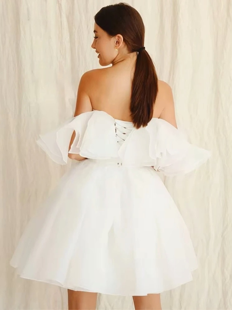 Customized Civil Short Boho Wedding Dresses Off The Shoulder Tiered Ruffles Puffy Mini Wedding Party Gowns For Bride Robes 2025 4 Customized Civil Short Boho Wedding Dresses Off The Shoulder Tiered Ruffles Puffy Mini Wedding Party Gowns For Bride Robes 2025 - Obrázek 4