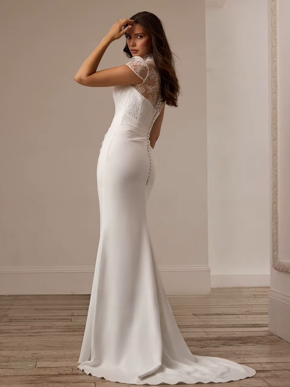 SoDigne Mermaid Lace/Satin Bride Dresses High Neck Short Sleeves Wedding Dress Long Bridal Gowns vestidos de novia Customized 2 SoDigne Mermaid Lace/Satin  Bride Dresses High Neck Short Sleeves Wedding Dress Long Bridal Gowns vestidos de novia Customized - Obrázek 2