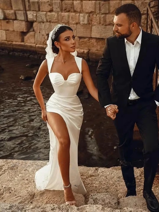 SoDigne Mermaid Satin Wedding Dress Sweetheart Sleeveless Bridal Gown Split Long Bride Dresses vestidos de novia Customized  2 SoDigne Mermaid Satin Wedding Dress Sweetheart Sleeveless Bridal Gown Split Long Bride Dresses vestidos de novia Customized  - Obrázek 2