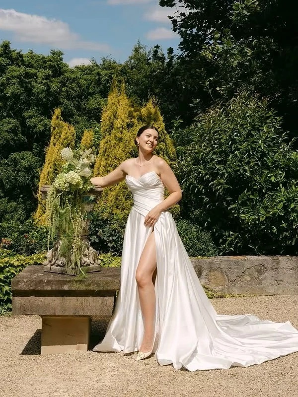 SoDigne A-line Satin Wedding Dresses Sweetheart Sleeveless Ruched Bridal Dress Split Wedding Gown Robe De Mairee Customized 1 SoDigne A-line Satin Wedding Dresses Sweetheart Sleeveless Ruched Bridal Dress Split Wedding Gown Robe De Mairee Customized